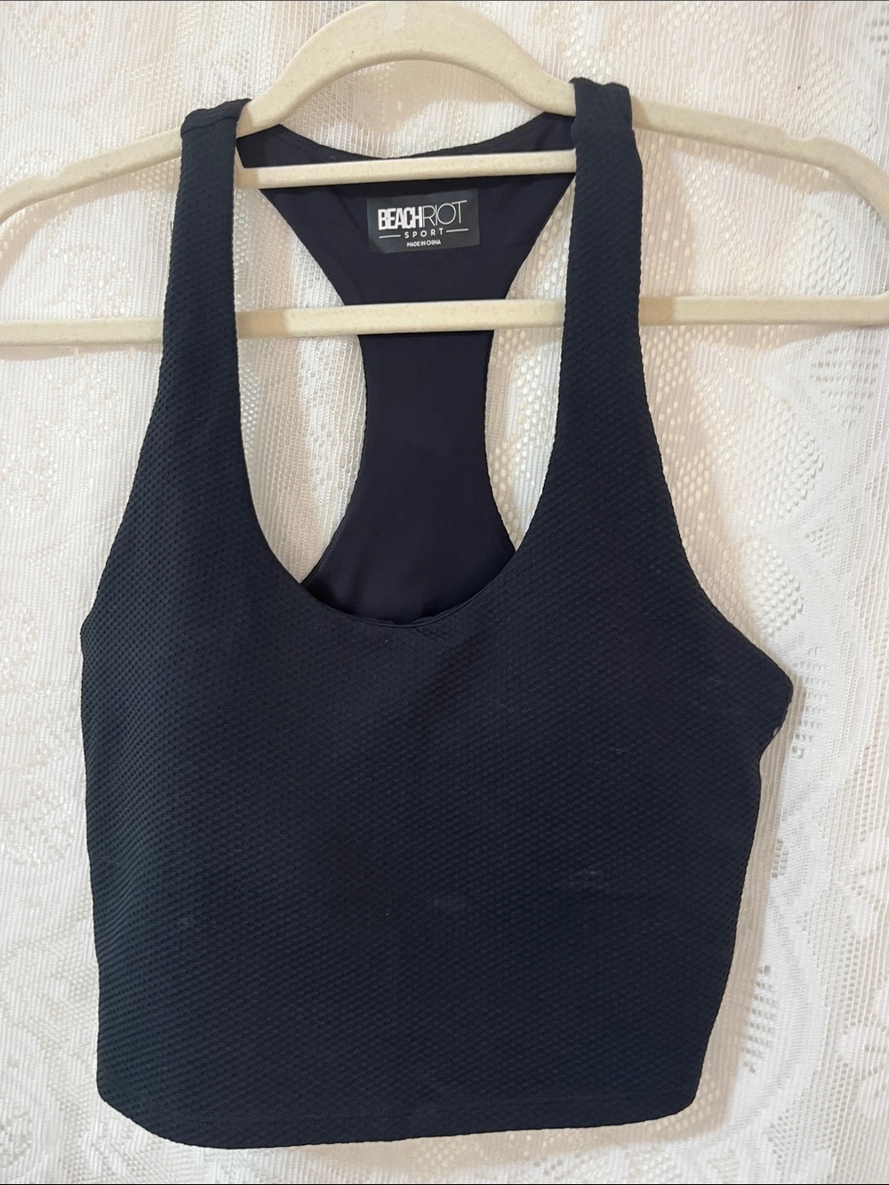 Beach Riot Black Racerback Textured Crop Tank NWOT M